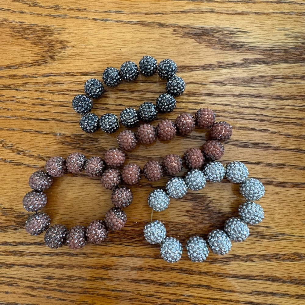 Sparkling Beaded Stretch Bracelet - Black, Brown, Silver